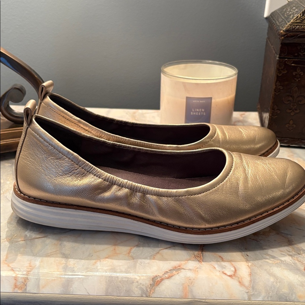 COLE HAAN W18482 Original Grand Leather Ballet Flats Slip-on Shoes 8 Gold